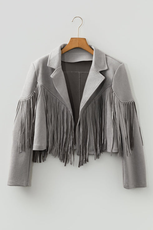 Cropped Faux Suede Western Fringe Tassel Jacket