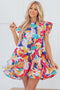 Abstract Print Ruffled Flutter Sleeve A-Line Mini Dress