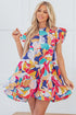 Abstract Print Ruffled Flutter Sleeve A-Line Mini Dress
