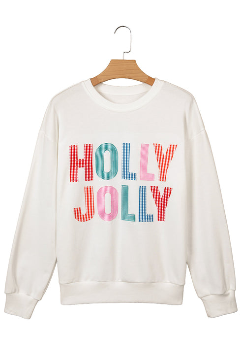 Applique Slogan Round Neck Long Sleeve Sweatshirt