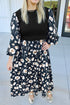 Floral Print Long Sleeve Round Neck Shift Midi Dress