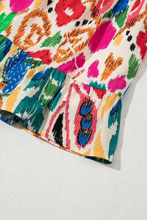 Abstract Print Bohemian Dolman Sleeve Tiered Mini Dress