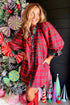 Plaid Ruffle Cuff Button Front Pocket Mini Dress