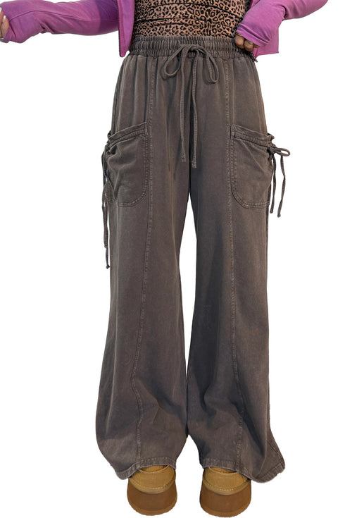 Cotton Elastic Waist Drawstring Tie Cargo Pants
