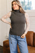 Western Ribbed Knit High Neck Slim Fit Sweater Vest