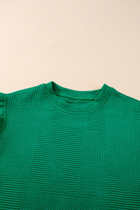 Textured Ruffle Sleeve Split Top Drawstring Short Set