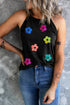 Sequin Floral Patch High Neck Sleeveless Tank Top