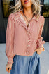 Striped Textured Ruffle Trim Button Up Long Sleeve Shirt