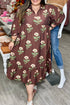 Floral V Neck Long Sleeve Loose Shift Maxi Dress