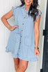 Western Ruffled Edge Collared Denim Shift Mini Dress