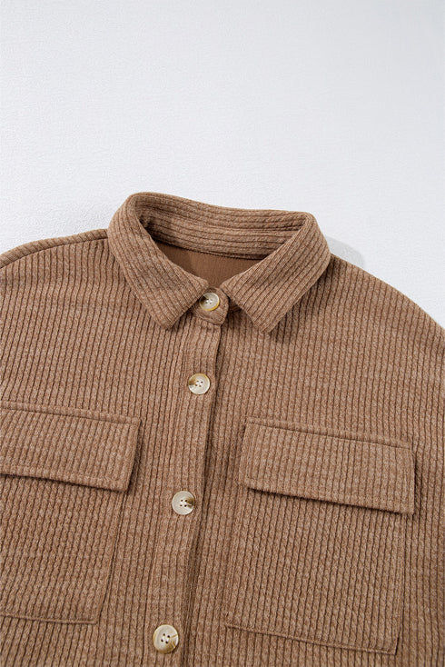 Casual Textured Corduroy Long Sleeve Button Down Jacket