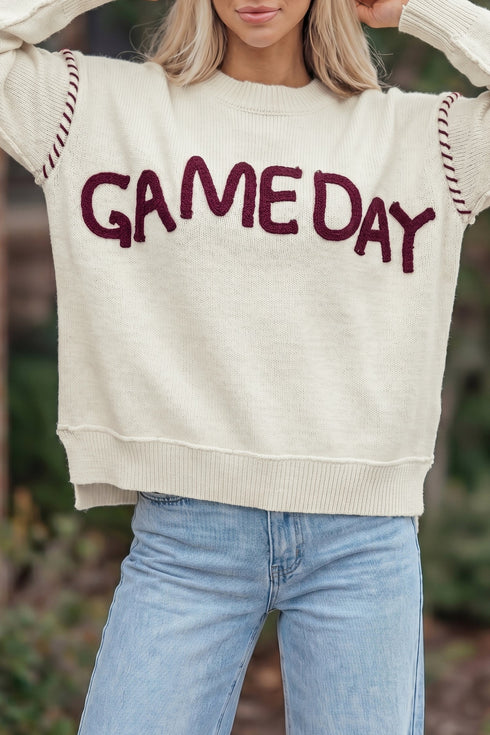 Embroidery Drop Shoulder Letter Print Pullover Sweater