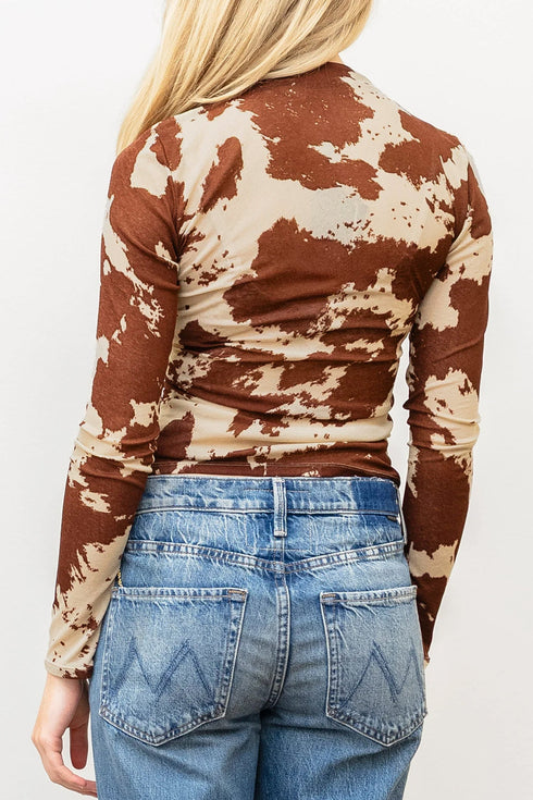 Western Cow Spot Sheer High Neck Sheath Top
