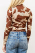 Western Cow Spots Printed High Neck Sheath Long Sleeve Top