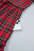 Plaid Knot Neck Short Sleeve Shift Midi Dress