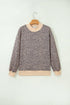 Leopard Print High Neck Long Sleeve Ribbed Cuffs Hem Sweatshirt