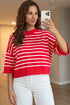 Striped Dropped Shoulder Half Sleeve Relaxed Knit Sweater