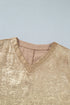 Metallic V Neck Button Cuff Long Sleeve Dolman Blouse