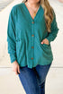 V Neck Waffle Textured Button Front Tunic Long Sleeve Jacket