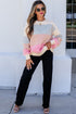 Paneled Drop Shoulder Round Neck Long Sleeve Pullover Sweater