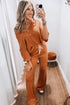Buttoned V Neck Half Sleeve Flare Pant Set