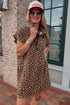 Leopard Print Western Shift Button Collar Pocket Mini Dress