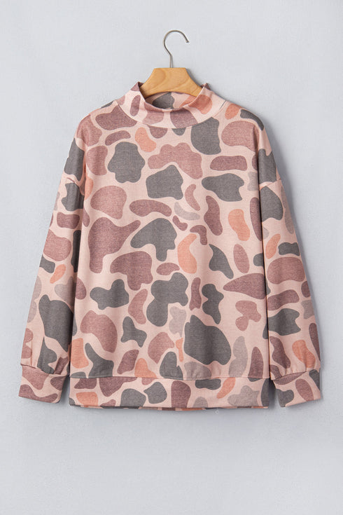 Mock Neck Camouflage Print Western Pullover Sweatshirt
