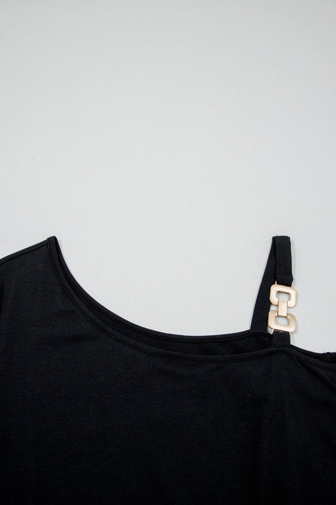 Solid Asymmetric Shoulder Detail Short Sleeve Maxi Dress