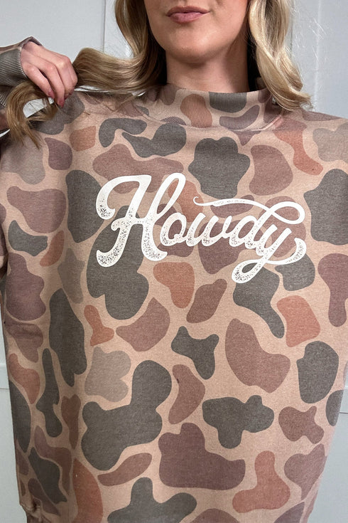 Camo Howdy Western Style Pullover Sweatshirt