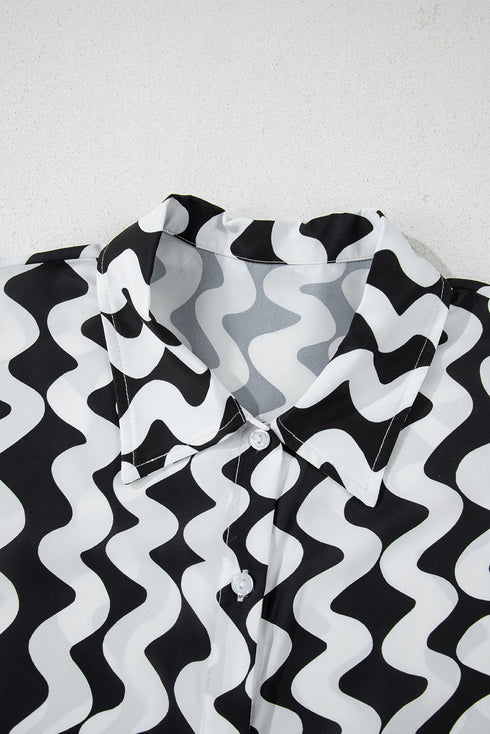 Wavy Print Tie Front One Piece Swimsuit