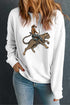 Western Cowboy Cheetah Graphic Relaxed Pullover Sweatshirt