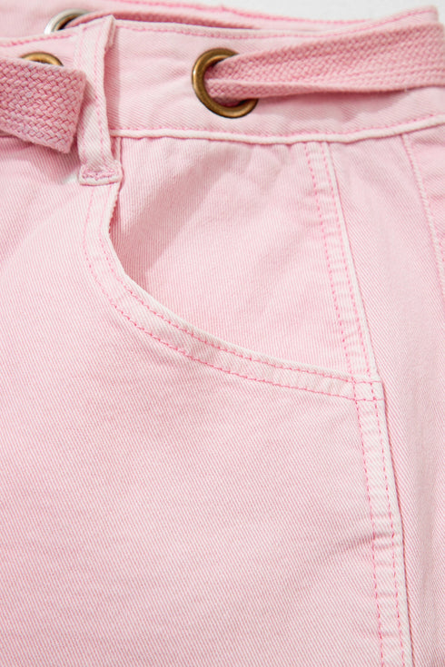 Grommet Knot Waist Detail Curved Barrel Jeans