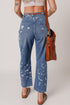 Distressed Splatter Paint Rope Waist Cropped Straight Leg Jeans