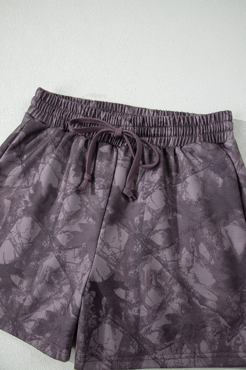 Abstract Woodland Print Baggy Pullover Drawstring Short Sets