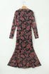Retro Floral Print Long Sleeve Mesh Maxi Dress