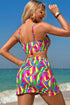 Abstract Pattern Square Neck Skirted Two Piece Swimsuit
