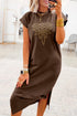 Rhinestone Western Graphic Side Slit Midi T Shirt Dress