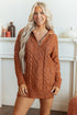 Zip Up Cable Knit Drop Shoulder Sweater Dress