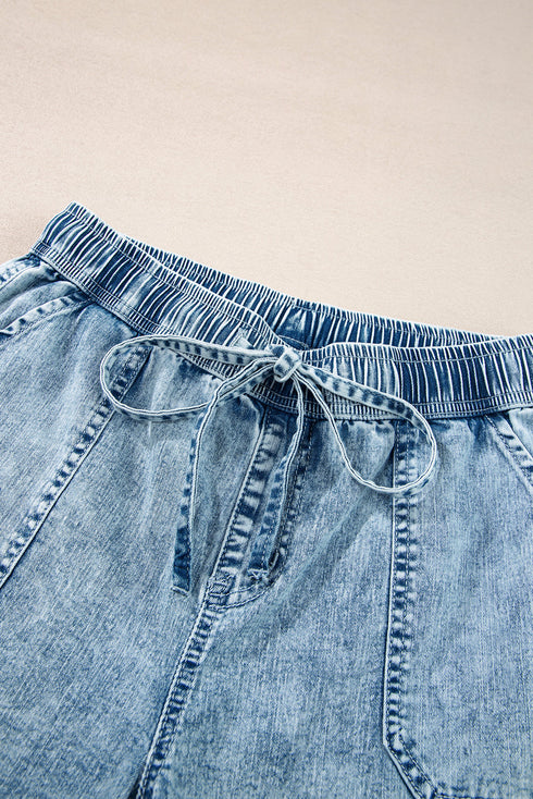 Drawstring Elastic Waist Loose Wide Leg Denim Jeans