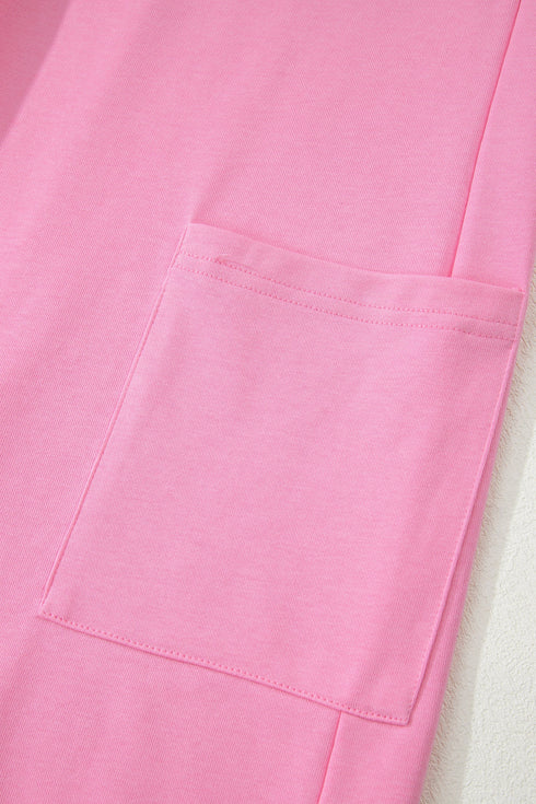 Solid Raw Edge Half Sleeve Pocketed Loose Romper