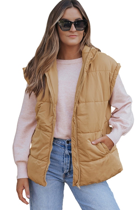 Pure Polyester Oversized Stand Collar Zip Vest