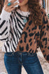 Western Leopard Zebra Print Round Neck Long Sleeve Sweater