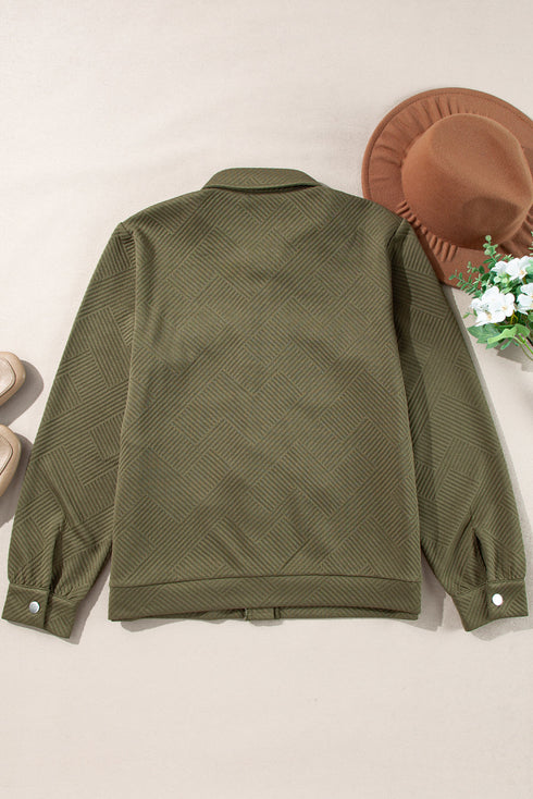 Casual Textured Flap Pocket Shirt Collar Zip Up Jackets