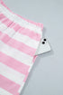 Striped Patchwork Zipper Pullover Elastic Waist Shorts Two Piece Short Set