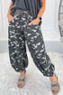 Camouflage Print Drawstring Waist Cargo Barrel Pants