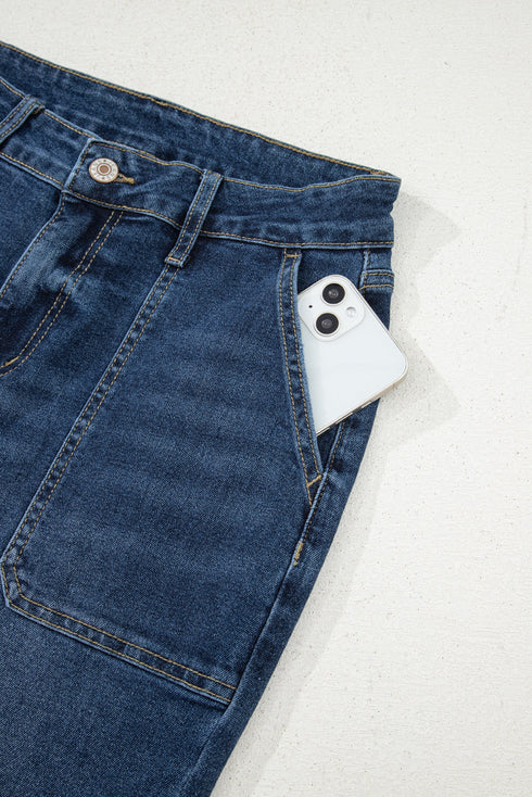 Cropped High Rise Wide Leg Stretch Denim Jeans