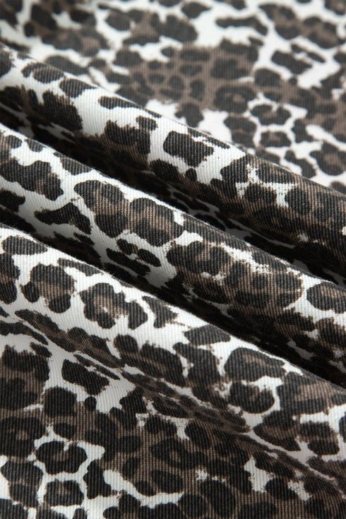 Denim Leopard Print Patchwork Elastic Waist Jeans