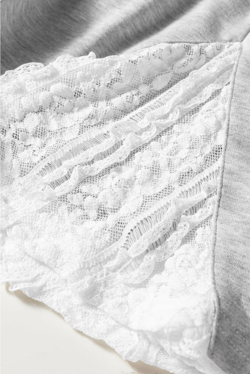 Lace Patchwork Drop Shoulder Drawstring Two Piece Dresses