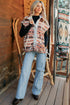 Geometric Print Fleece Metal Button Placket Shift Silhouette Vest