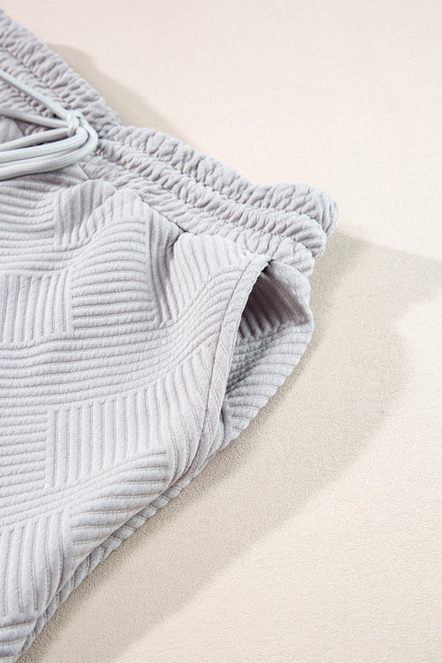 Solid Textured Collared V Neck Wide Leg Pant Sets